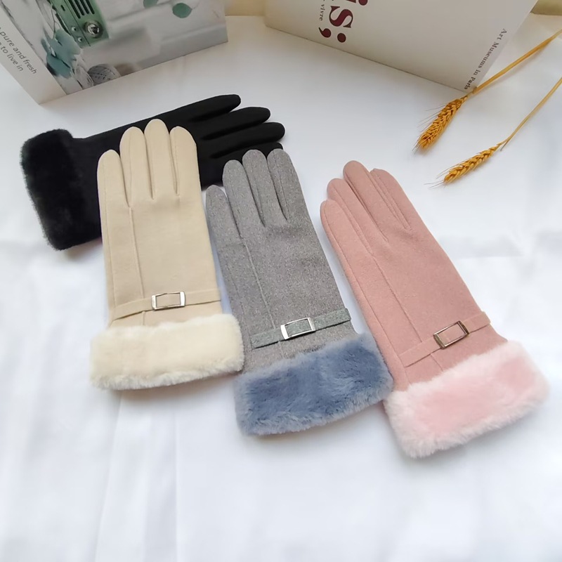 New Style German Velvet Women's Winter Double-Layer Fleece-Lined Warm Outdoor Cycling, Driving and Skiing Cold-Proof and Windproof Gloves