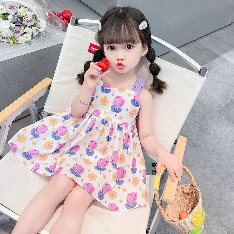 子供の花柄ドレス女の子の新しいスタイルのホリデードレスベビーサスペンダースカート夏のAラインふわふわプリンセスドレス|undefined