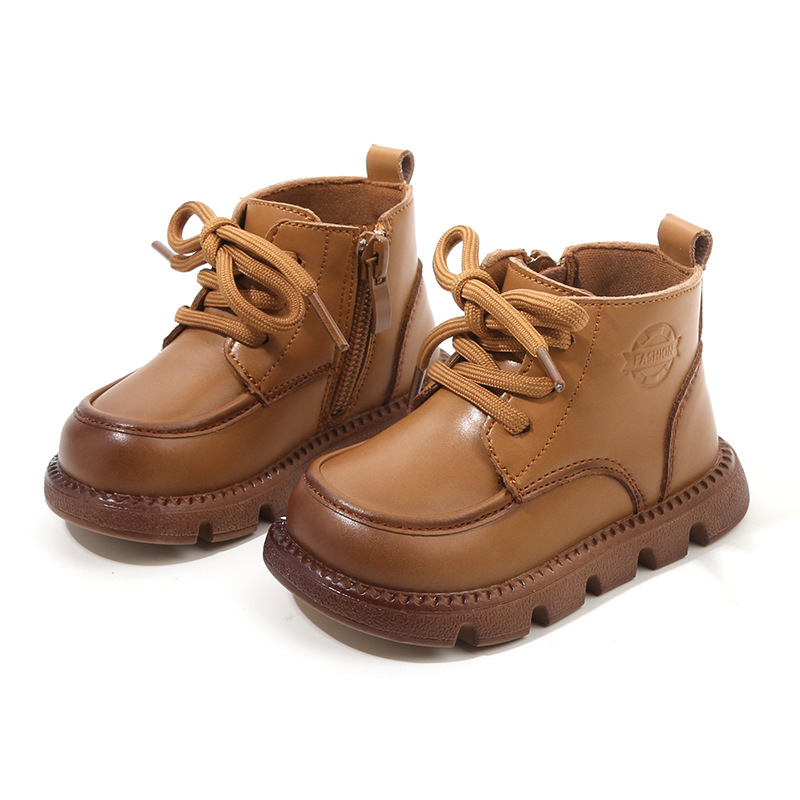 Mai Bu Baby leather boots Girls' toddler shoes Autumn/Winter Big yellow boots Children's Doc Martens plus fleece baby boys' shoes