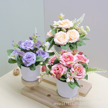 批发仿真植物盆栽家居装饰玫瑰假花套装摆件客厅餐桌面摆设花艺