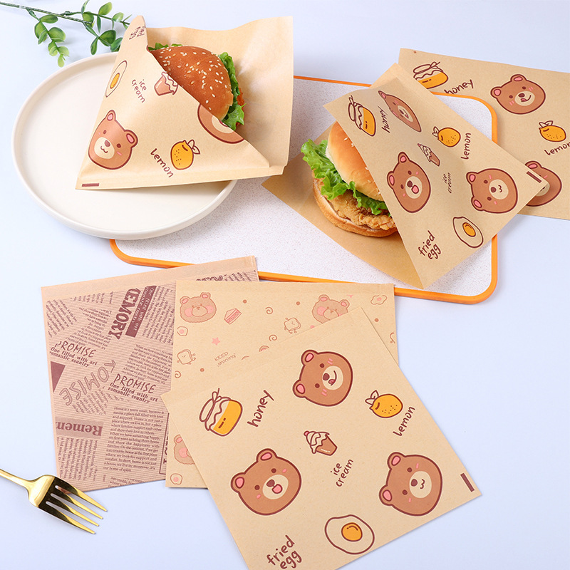 ハンバーグ包装袋折り畳みなしサンドイッチ三角包装紙袋食品級淋膜鶏肉巻き揚げスナック袋|undefined