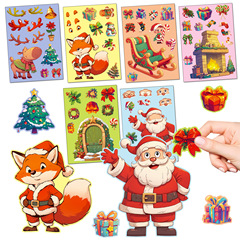 6 ピース/セットクリスマス顔変更パズルステッカー子供のための DIY 教育漫画ステッカーサンタクロースヘラジカ顔変更ステッカー