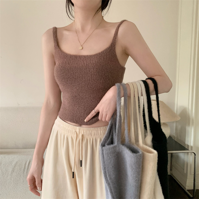 Stuffed Knitted Camisole Women's Autumn and Winter Thickeneded Warm Tube Top Beautiful Back Intimates Slim Bottoming Top