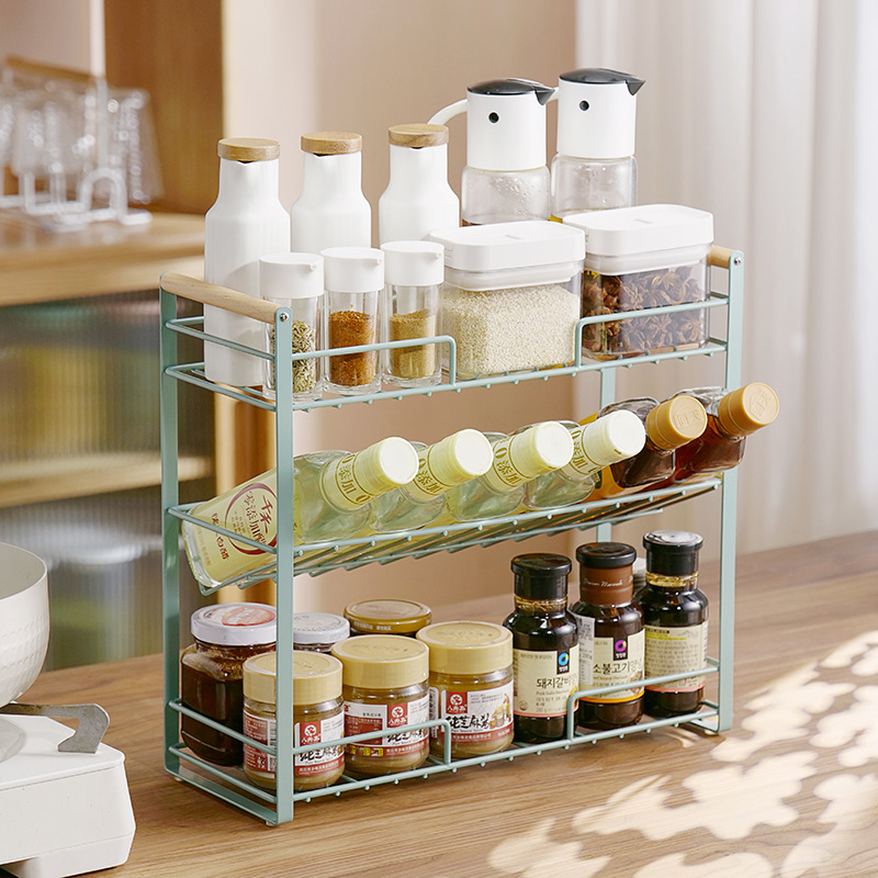Japanese kitchen rack multi-functional household countertop multi-layer seasoning oil salt sauce vinegar storage rack condiment rack