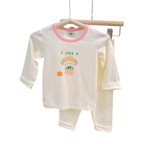 Greenbore Children's Pajama Set A-Grade Original Design with Lace Trim Lycra Cotton Fall Top and Bottom Pajamas Home Wear