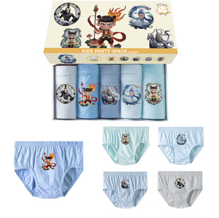 New Korean Boys' Pure Cotton Briefs, Children's Cartoon Comfortable Breathable 5-Pack Boxed Underwear, Dropshipping