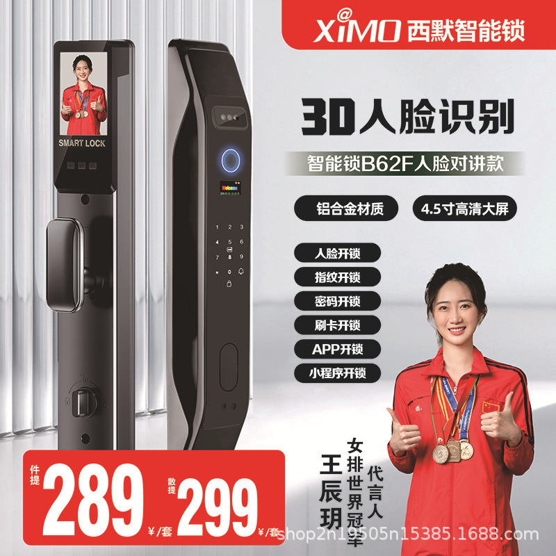 指纹锁家用人脸识别智能锁主动视频对讲全自动密码锁B70F|undefined
