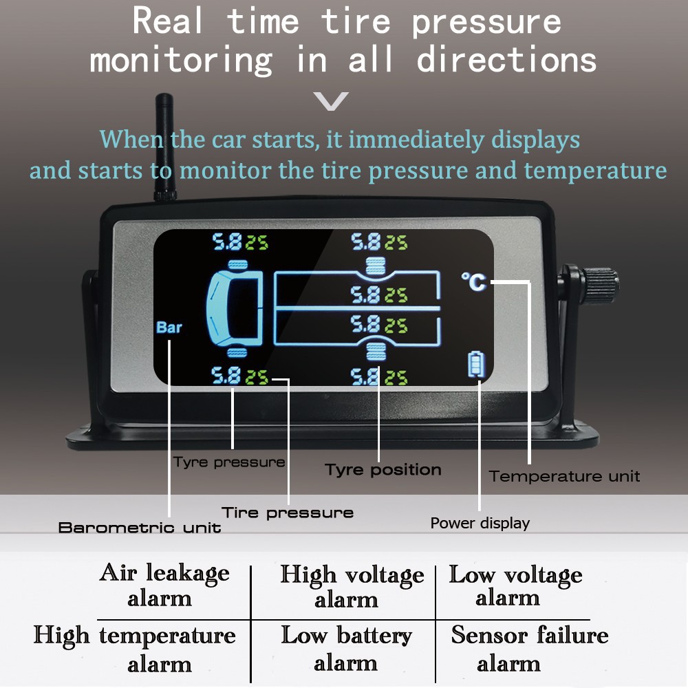 6-wheel heavy truck box cargo fire high-precision truck tire pressure monitoring system tire pressure detector solar external