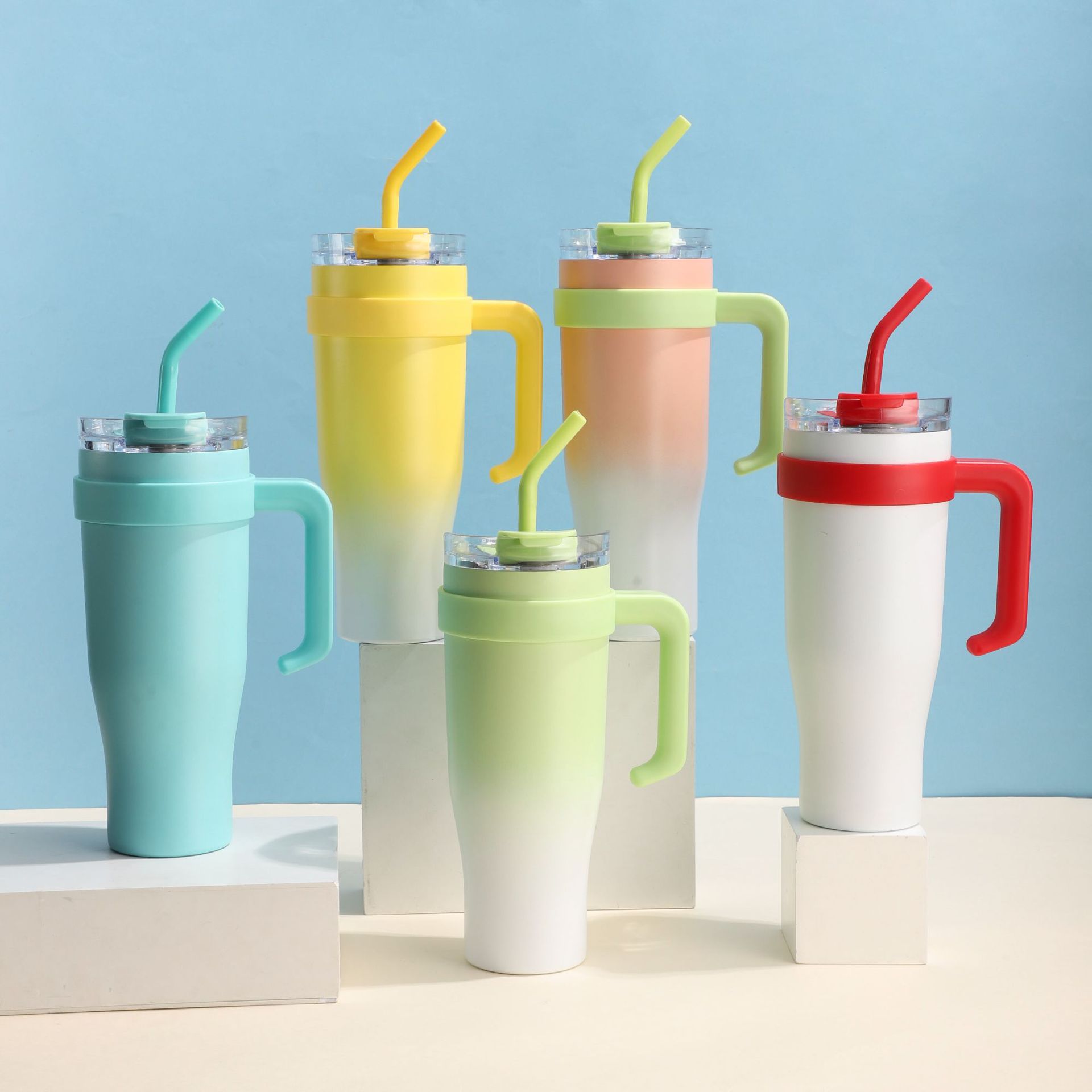 Hot 40oz de alto valor facial taza de automóvil de acero inoxidable Taza de aislamiento de gran capacidad de taza de hielo taza mango taza de paja