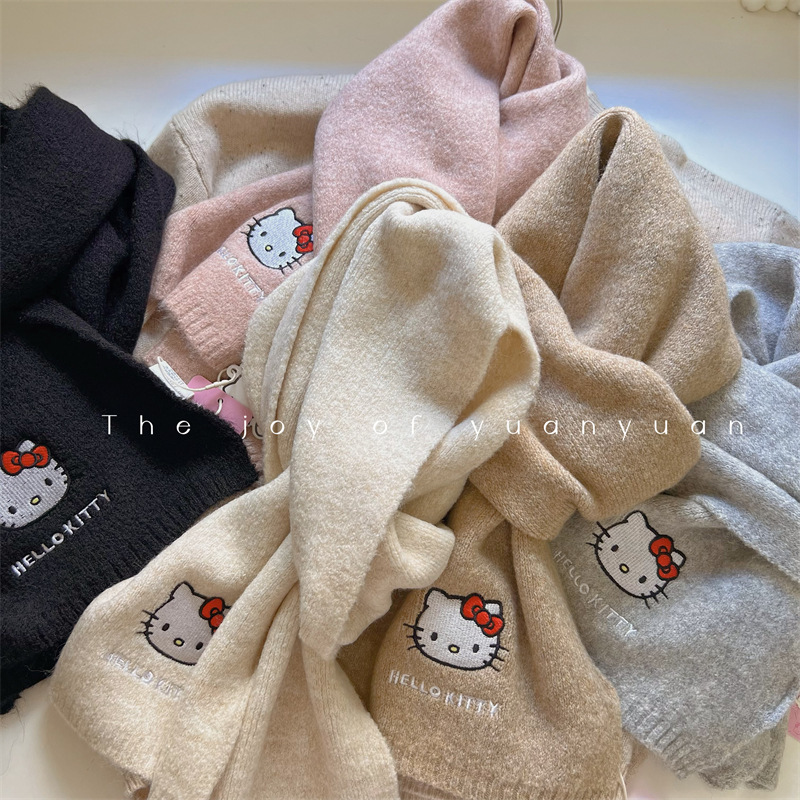 正版hellokitty针织毛线围巾女冬季加厚保暖日系含羊毛围脖|undefined