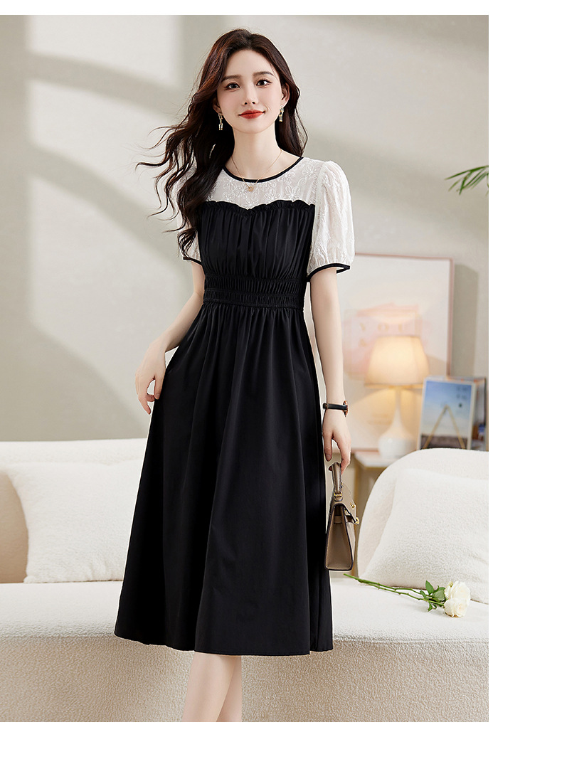 Váy chữ A tay phồng eo thon ren ghép giả hai mảnh Z8838 — Màu đen, Màu caramel chi tiết 20