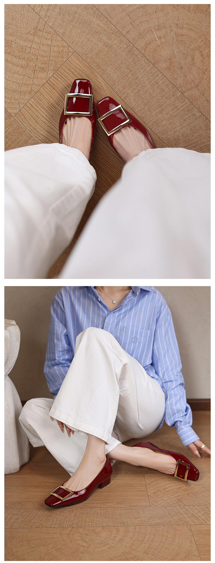 Giày cao gót nữ mũi vuông gót vuông 3 cm, cổ nông, form rộng size lớn 33–41 — đen chi tiết 16