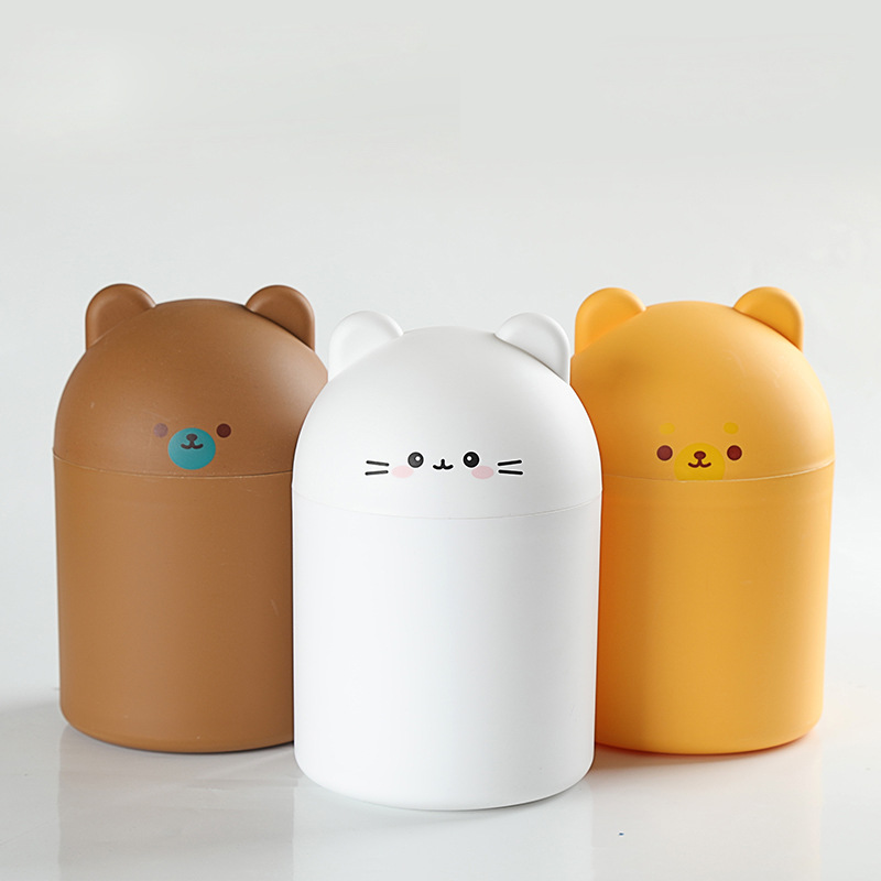 小熊桌面垃圾桶迷你儿童学生收纳桶 家用创意客厅卧室垃圾桶批发