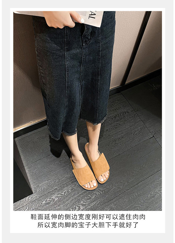 Dép sandal nữ quai ngang bản rộng mũi tròn đế bằng gấp gọn đi ngoài trời mùa hè — Màu Kaki, Màu mơ, Màu đen chi tiết 13