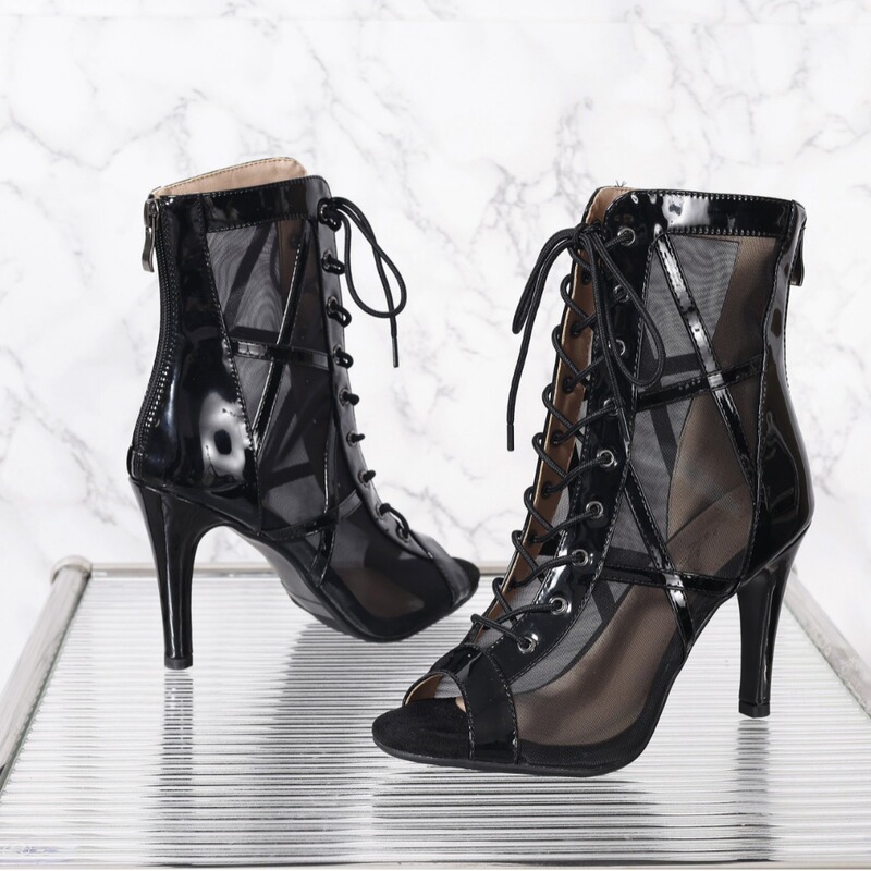 Plus size mesh sandals women's stiletto heel peep toe sandals summer hollow-out short boots lace-up jazz dancing high heel mesh boots Plus size mesh sandals women's stiletto heel peep toe sandals summer hollow-out short boots lace-up jazz dancing high heel mesh boots