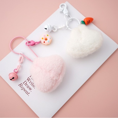 ins pink girl bag pendant cute plush bunny access card keychain love car pendant