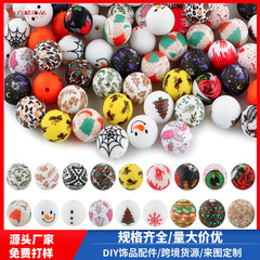 DIY 手作りカラープリントシリコーンルースビーズ蝶チェック柄トーテムビーズペン装飾アクセサリースポットボール