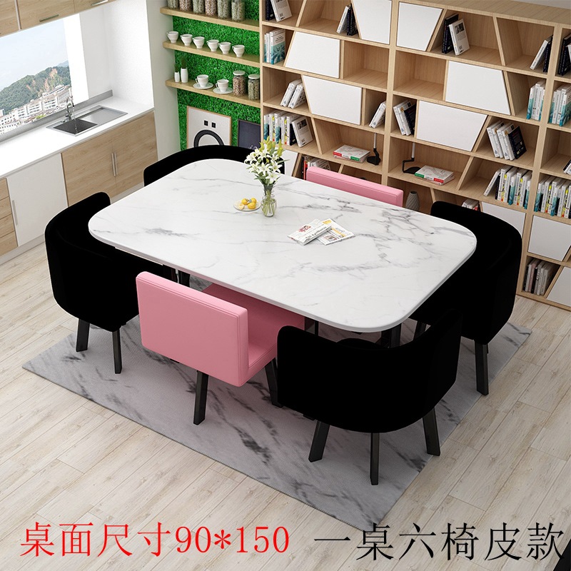 150*90 imitación piedra patrón mesa harina piel negra una mesa seis sillas