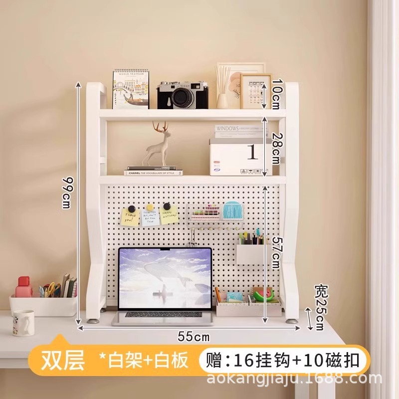 【3층★화이트 선반 + 화이트 보드★길이 55cm】후크 16개 + 자석 버클 10개 포함