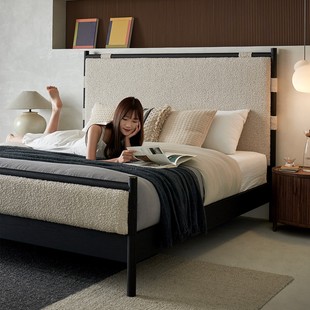 Kena Kena/Xue Crisp Double Solid Wood Master Bedroom Modern Simple 1.8m French Fabric Bed Normcore