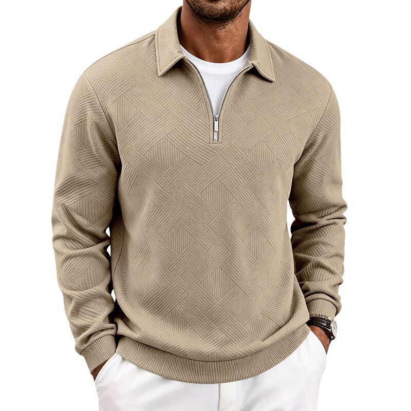 Amazon European size loose casual commuter jacquard textured versatile turn-down collar half-zip long-sleeve polo sweatshirt Amazon European size loose casual commuter jacquard textured versatile turn-down collar half-zip long-sleeve polo sweatshirt