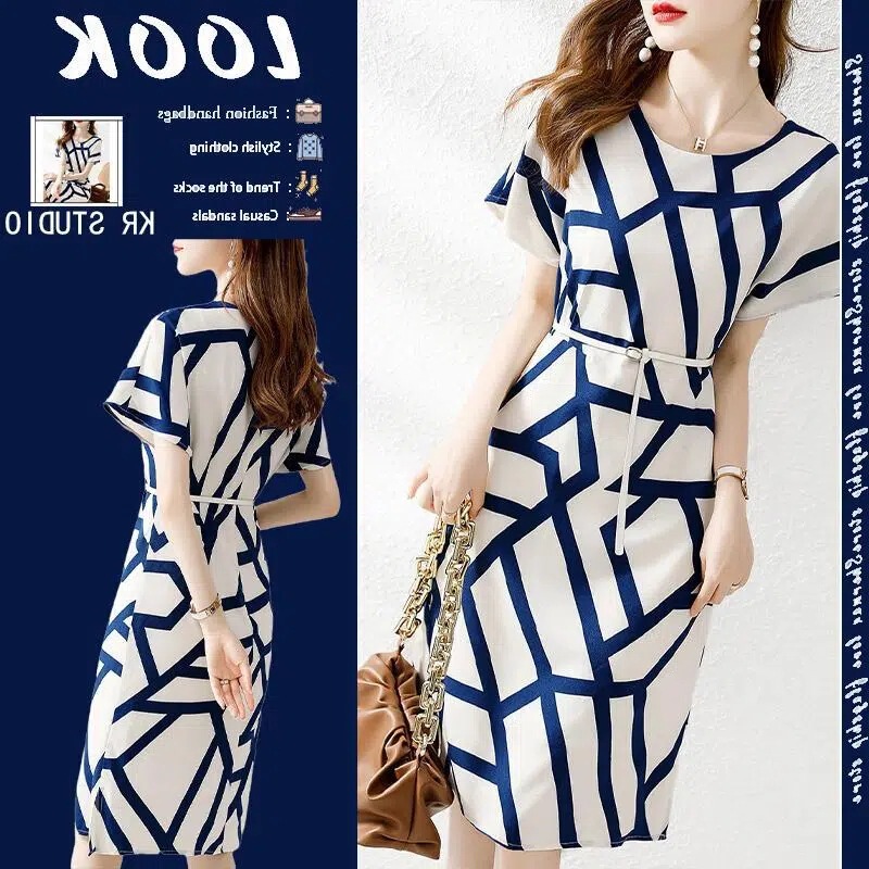 Fashion Stripesd Dress Women's 2025 Summer New Classy Elegant High-Waist Slim Mid-Length Stunning Skirt