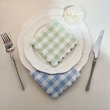 一次性餐巾纸创意格子花边剪裁款折叠纸巾派对生日方形手帕纸批发