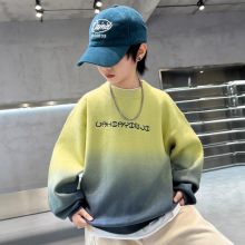 男童加厚毛衣冬季渐变色上衣2024新款中大儿童洋气韩版男孩针织衫