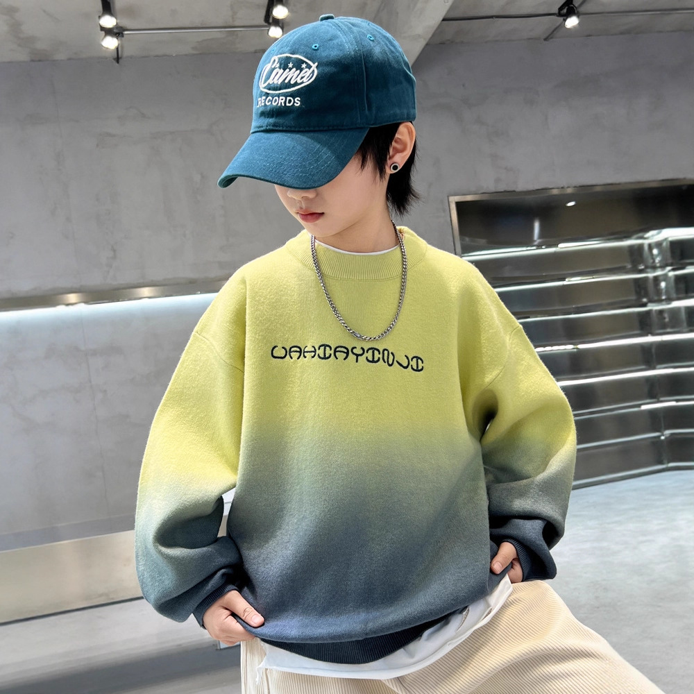 男童加厚毛衣冬季渐变色上衣2024新款中大儿童洋气韩版男孩针织衫