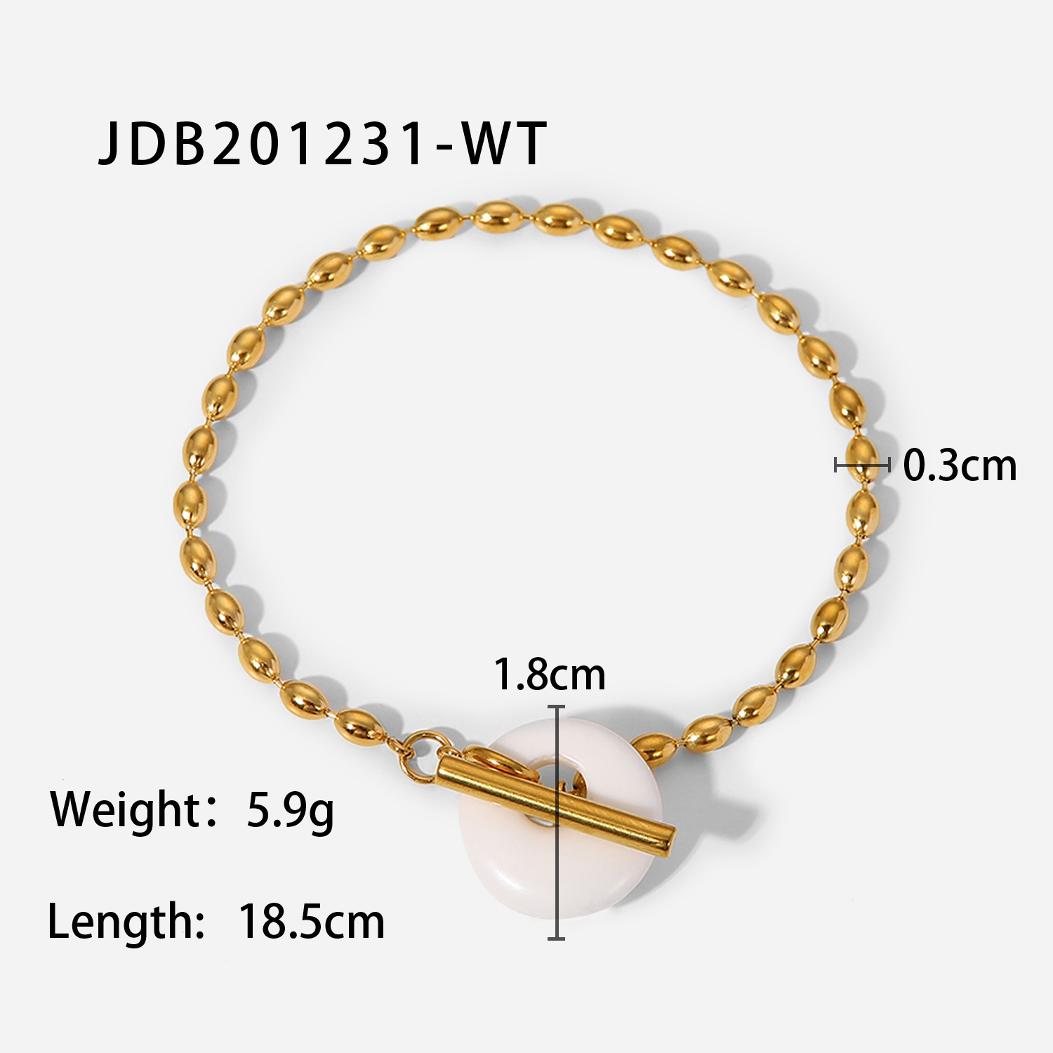 Retro 18k Gold-plated Oval Bead Chain Natural Stone Stainless Steel Bracelet display picture 5