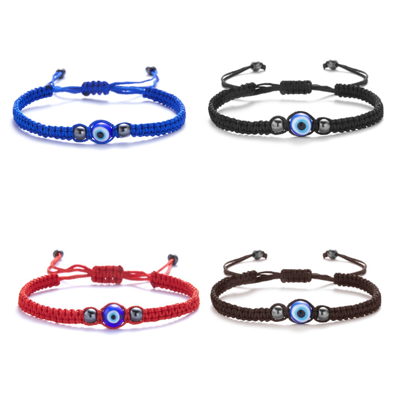 Cross-border Hot Sale Turkey Devil Evil Eye Bracelet Eye Round Bead Wax Rope Woven Adjustable Bracelet