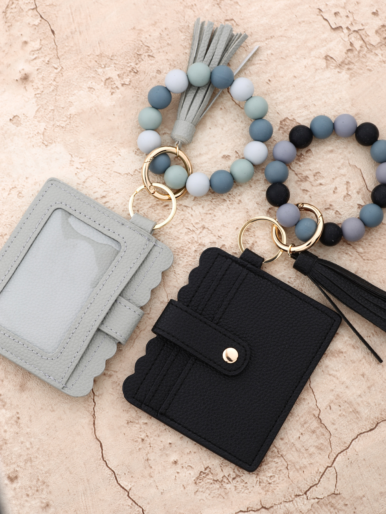 Nylon Lining Material Women's Solid Color PU Silica Gel Tassel Snap Button Card Holders