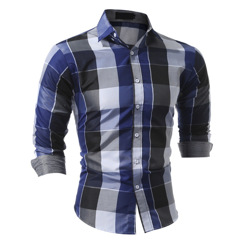 2023 Comercio exterior nuevos hombres camisa a cuadros de manga larga solapa de moda de tamaño europeo Amazon WISH