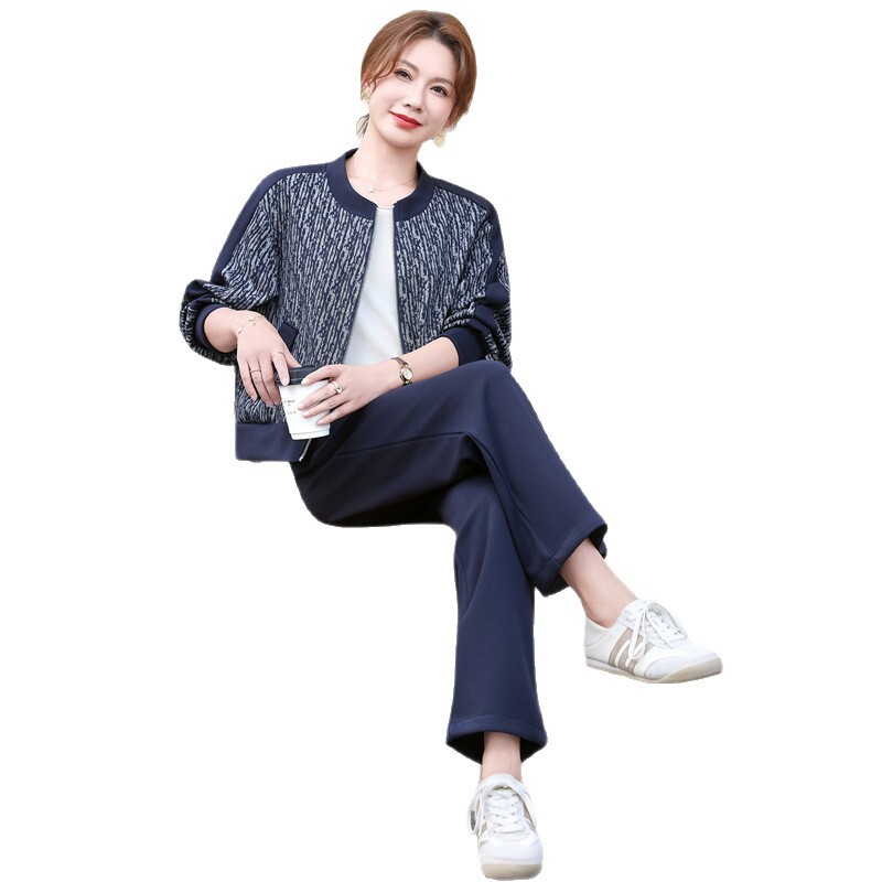 大码撞色宽松休闲妈妈装秋季新款运动服减龄显瘦中老年女装两件套|undefined