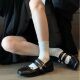 Women's Buckle Mary Jane Shoes 2025 Spring and Autumn New Bow Square Head Flat Bottom Shallow Mouth Shoes Jk Small Leather Shoes