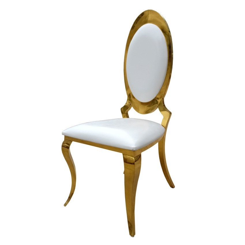 Sillas de comedor de acero inoxidable de Guangdong, sillas para banquetes, hoteles y bodas, sillas apilables con respaldo, taburetes de exterior de lujo ligero