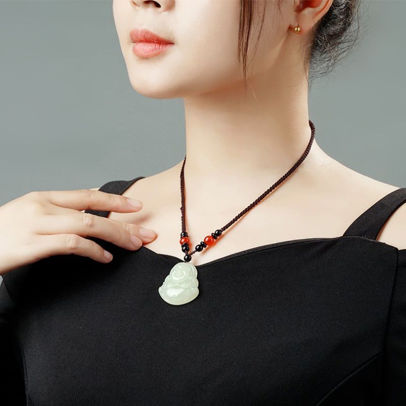 Dây chuyền ngọc Hetian Tân Cương mặt Phật Bà Quan Âm – Phật cười cho nữ chi tiết 27