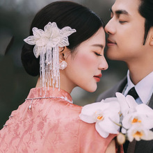 韩式新款超仙手工蕾丝串珠流苏发饰森系优雅复古新娘婚纱礼服配饰