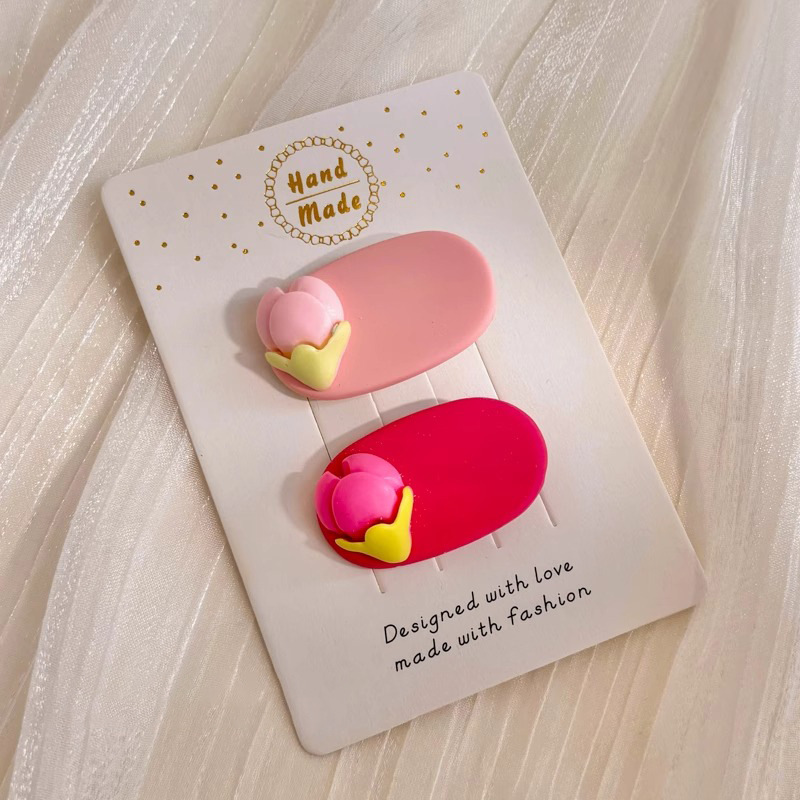 Horquilla de flor rosa para niños, flequillo de cabello roto en el costado de la frente de las niñas, tocado de clip de pico de pato lindo para niña