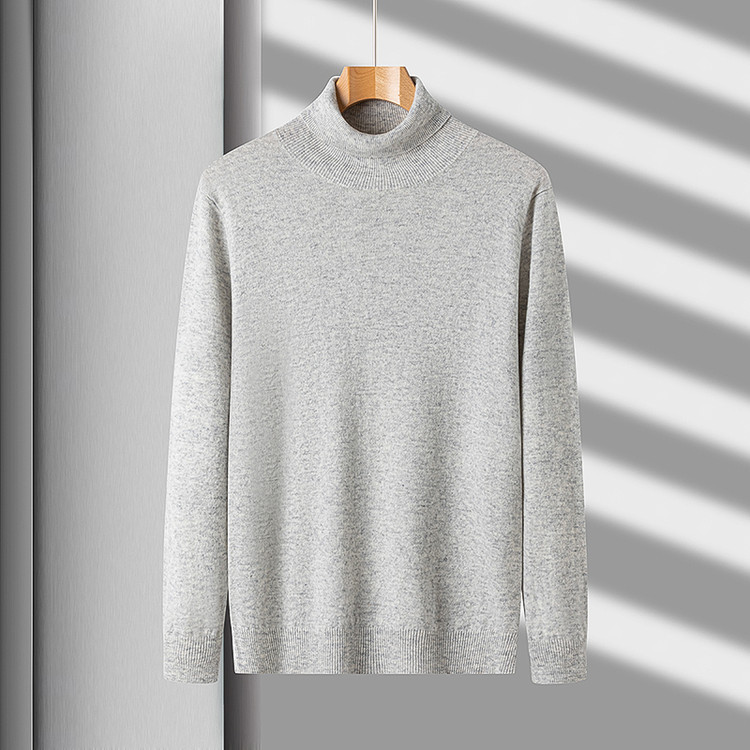 Camisa de punto otoño y invierno nuevo estilo de lana pura hombre de cuello alto delgado moda cálida manga larga suéter de hombre casual