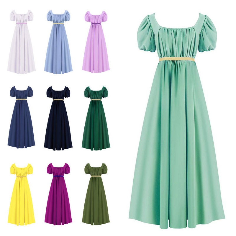 In Stock Bridgerton Cosplay Costume Vintage Regency Dress High-Waisted Ball Gown Victorian Tea Dress