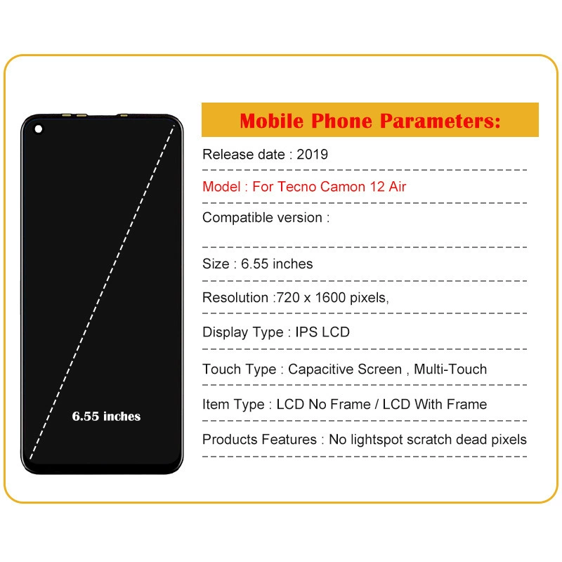 Suitable for Transsion TECNO Camon 12 Air Screen LCD Interior and Outer Screen with Frame Assembly LCD