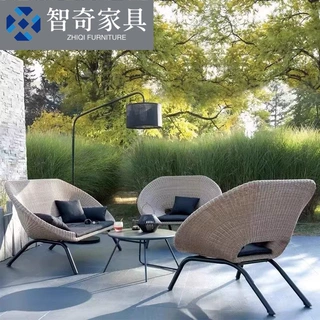 户外藤编沙发民宿酒店露天阳台休闲藤椅室外防水防晒金属编藤组合