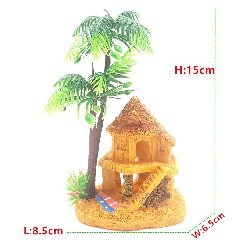Nueva decoración del tanque de peces decoración de resina simulación árbol antiguo bolsa Cocotero Pino Cottage acuario peces y camarones escondite Casa agujero del árbol