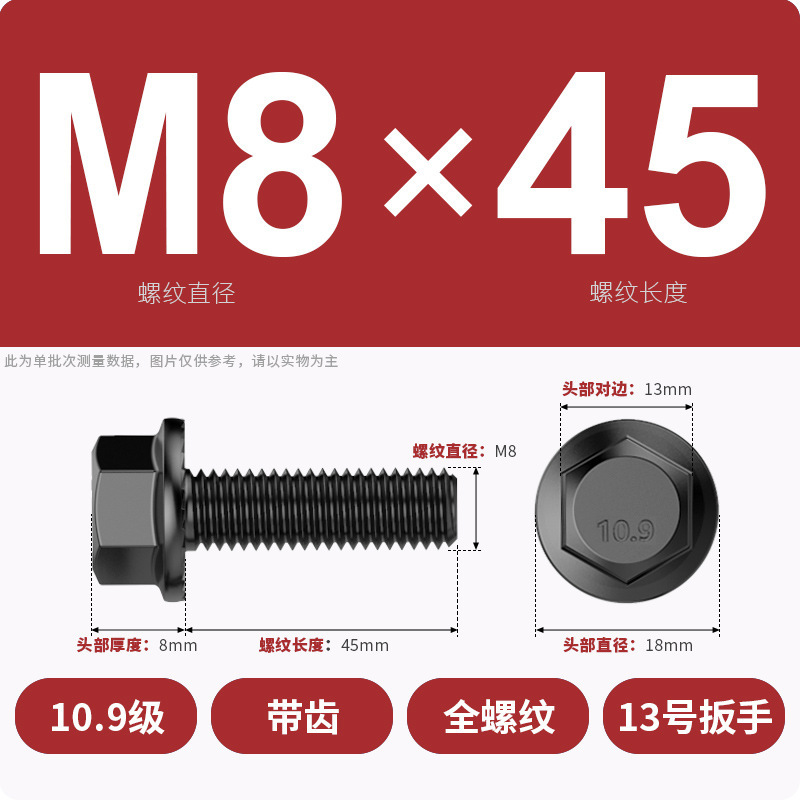 8.9段外六角フランジ面ねじ高強度GB5789プラスキャップ付マット付歯付ボルトM6M8-M20|undefined