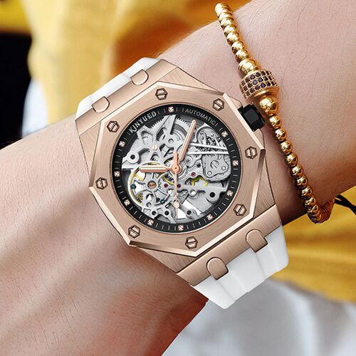 KINYUED mechanical watch men's fully automatic mechanical watch fashion hollow men's watch waterproof men's watch