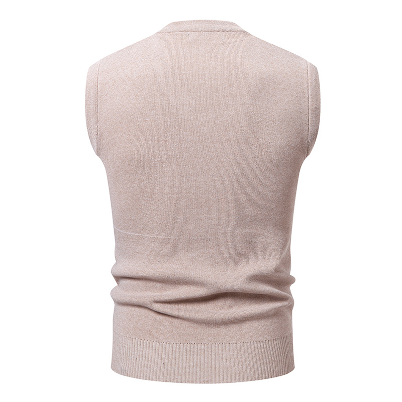 Gilet sans manches en maille pour homme, idéal pour l'automne et l'hiver. Coupe ajustée, col en V, sans manches, motif jacquard. Disponible en coloris uni et à carreaux._voghion.com