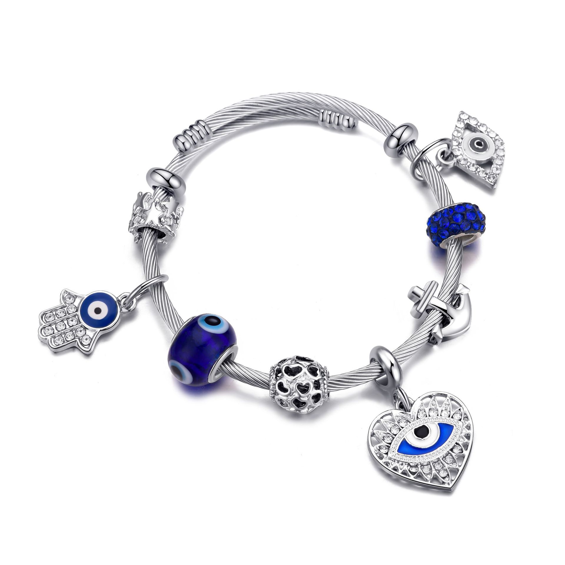 Blaues Auge Hand Herz Perlenarmband Handgefertigter Schmuck_voghion.com