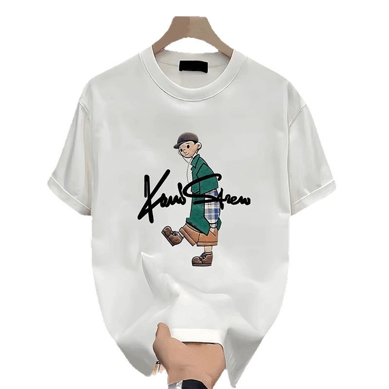 Men's Clothing Cotton T Shirt Short Sleeved Round Neck Loose Breathable Fashionable All Match Printed Trendy Tops_viptrois.com