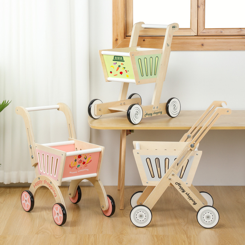 Cross-border children's simulation colorful shopping cart pretend supermarket shopping wooden toy gift wholesale